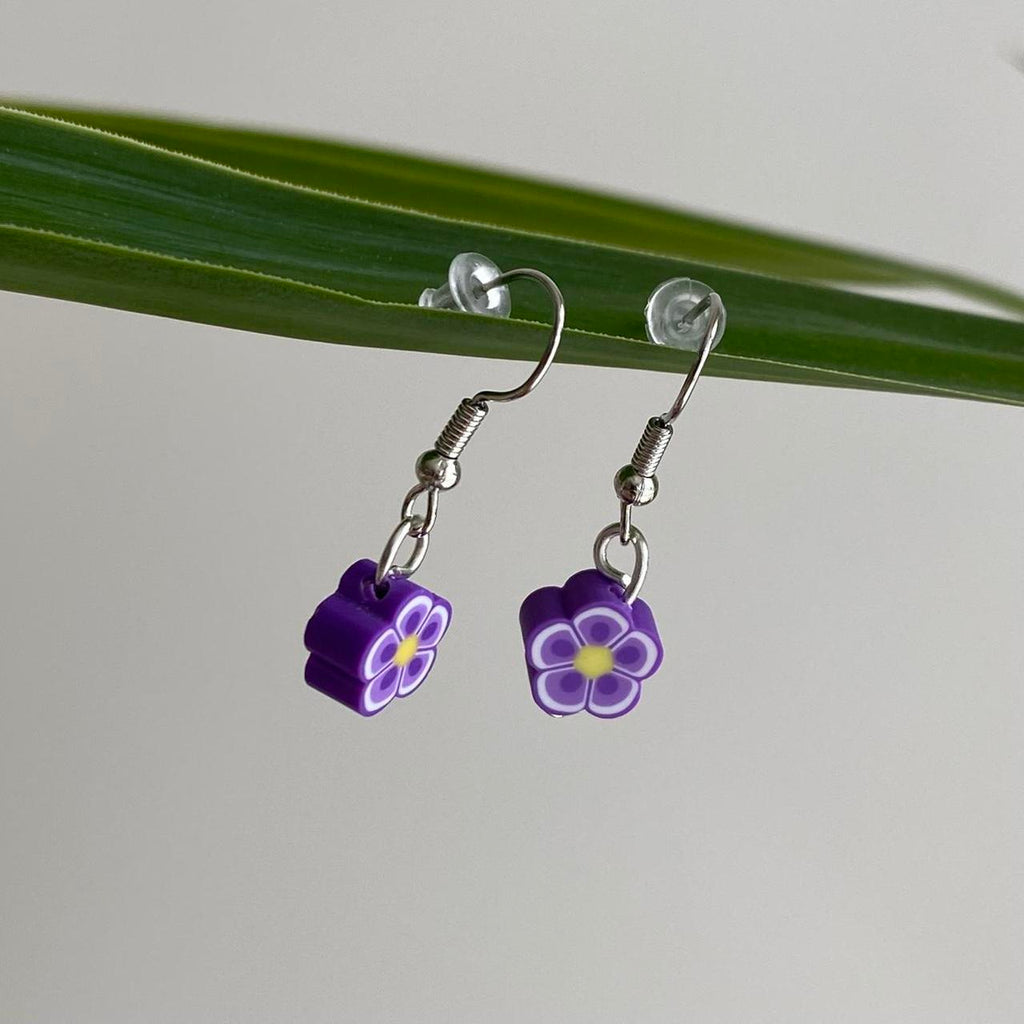 Dark Purple Tropical Flower Polymer Clay Dangle - Image 3