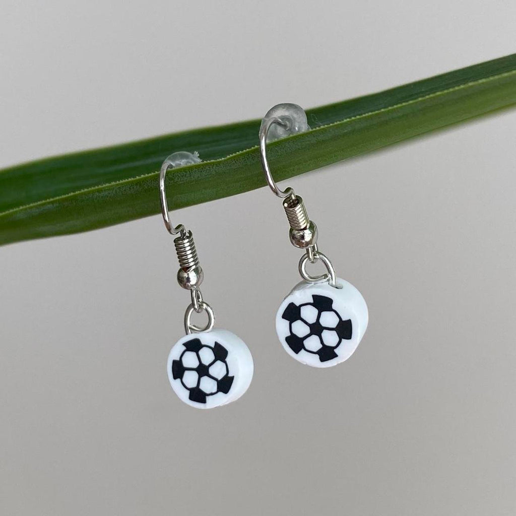 Soccer Ball Polymer Clay Dangle Earrings With Silver - Image 3
