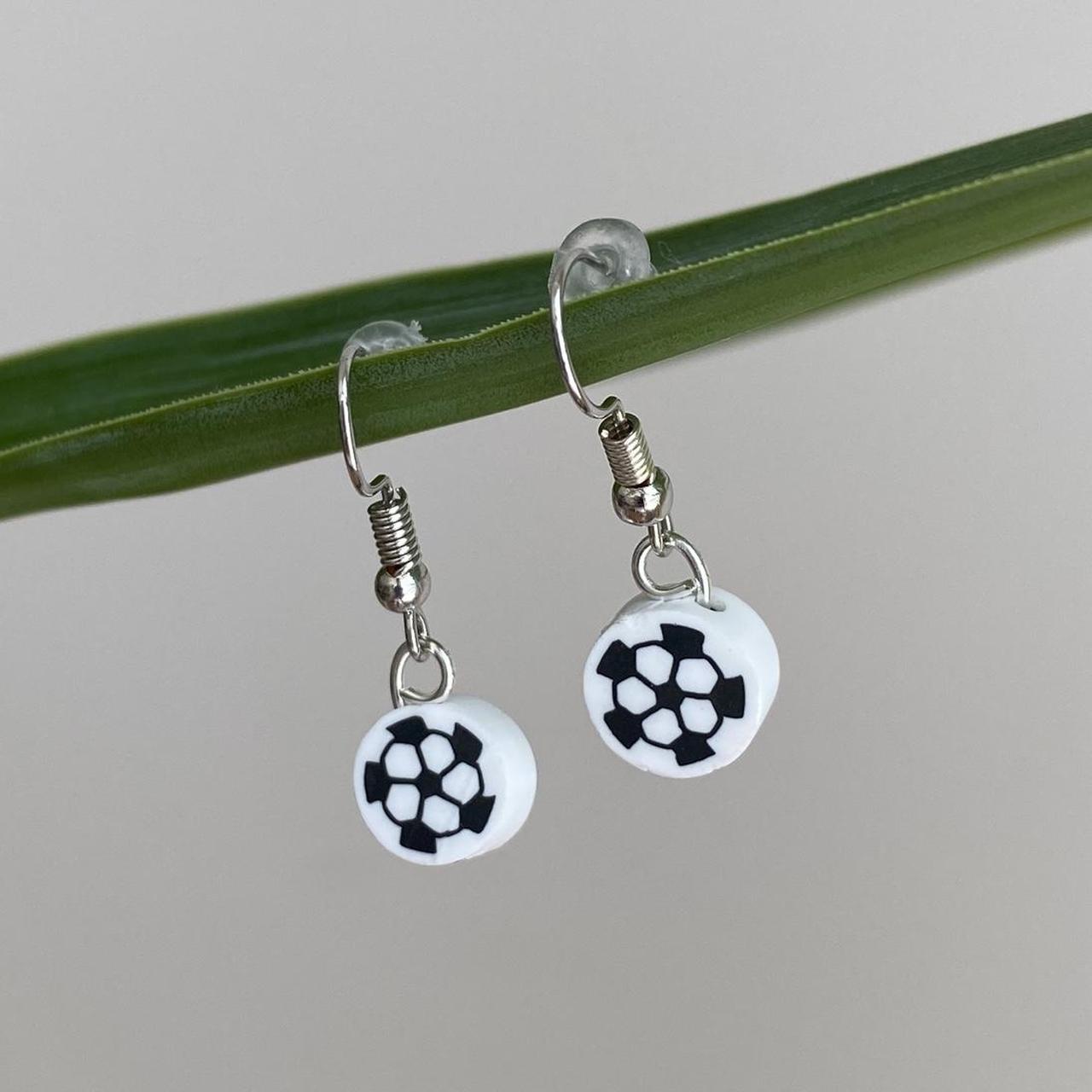 Soccer Ball Polymer Clay Dangle Earrings With Silver - Image 3