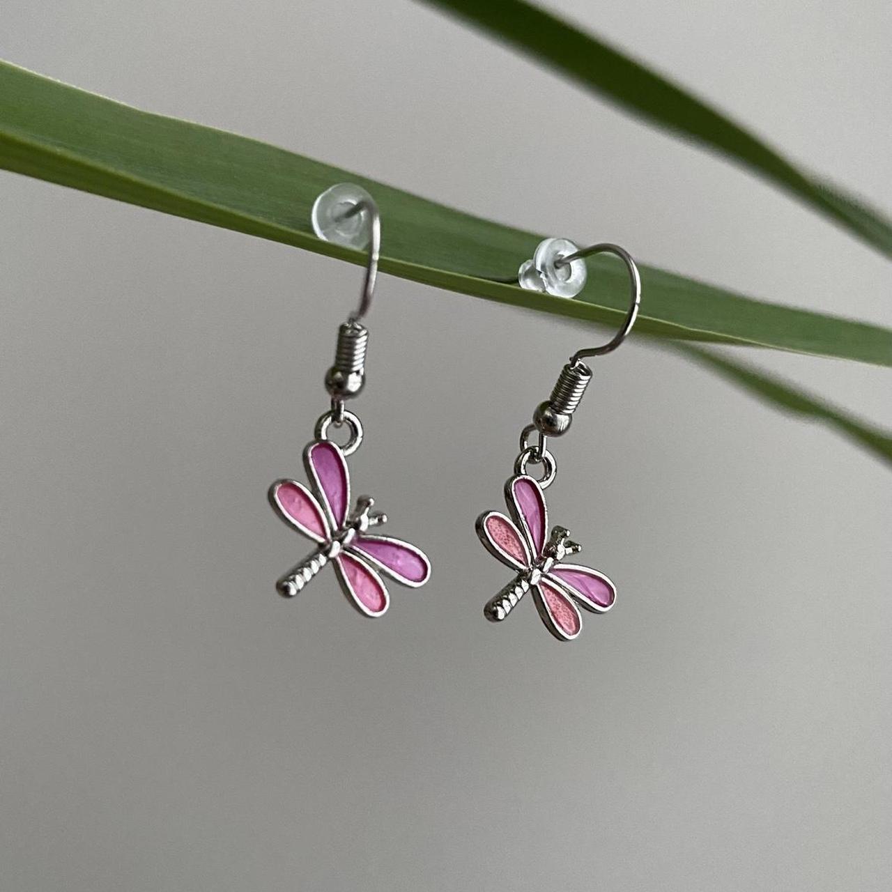 Pink And Purple Dragon Fly Dangle Earrings With - Image 4