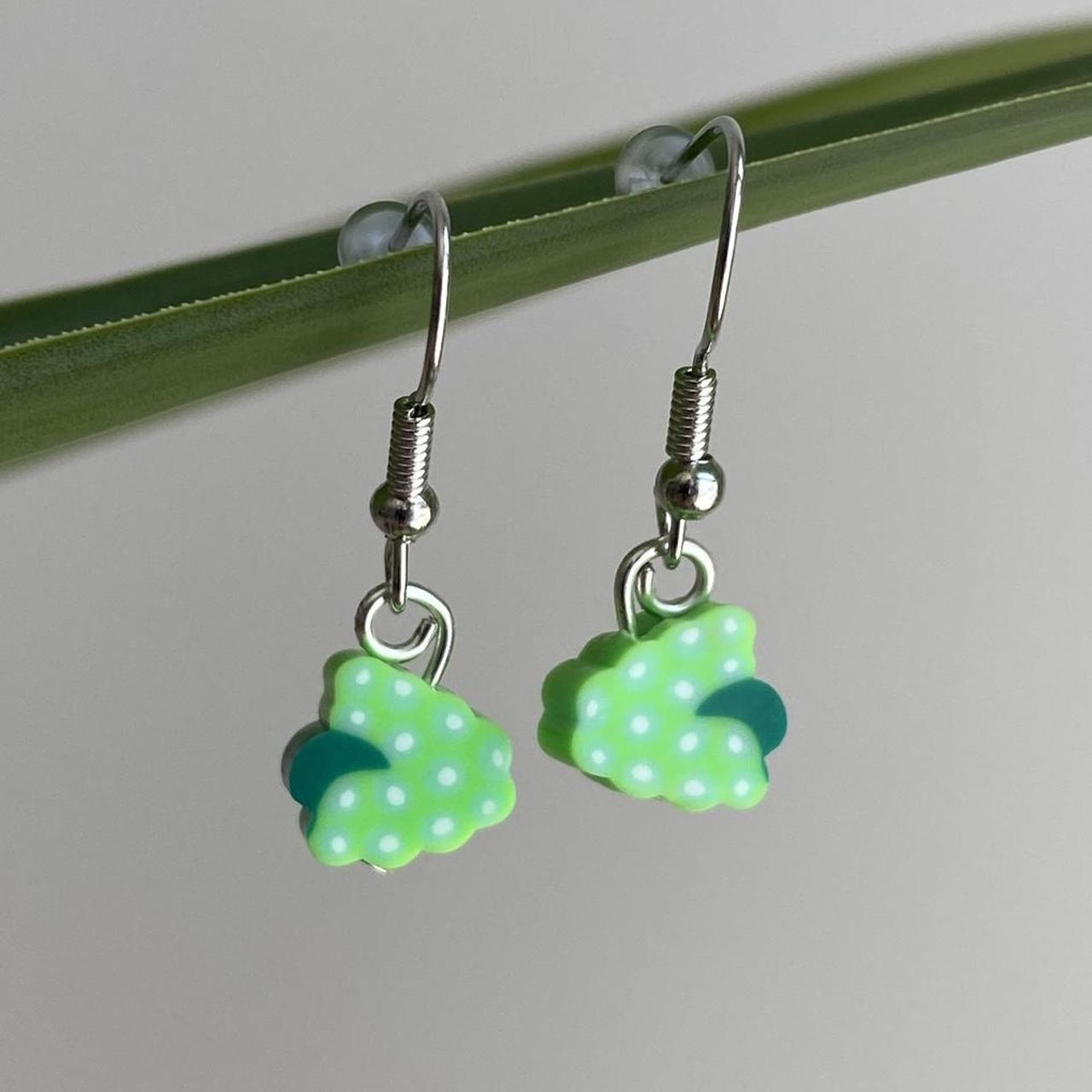 Green Grapes Fruit Polymer Clay Dangle Earrings With