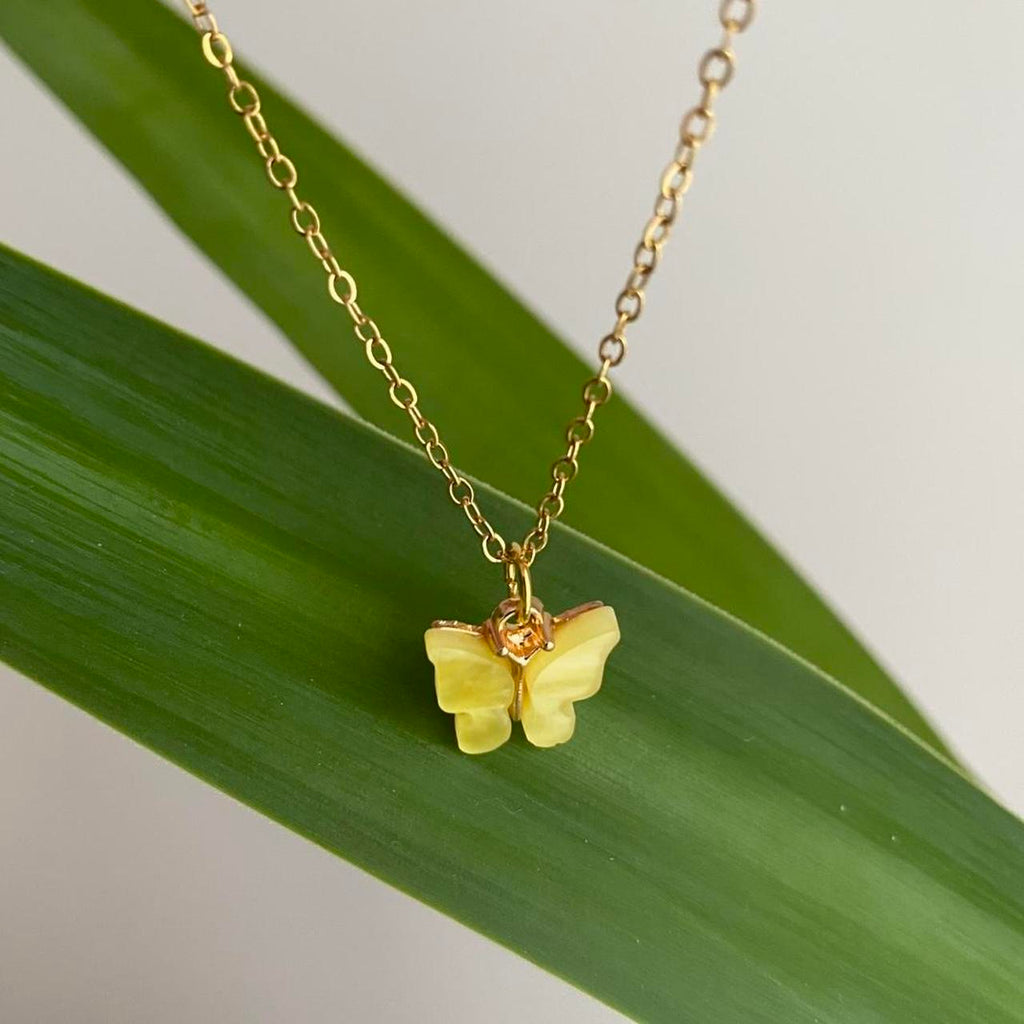 Yellow Butterfly Pendant Chain Necklace With Gold - Image 2