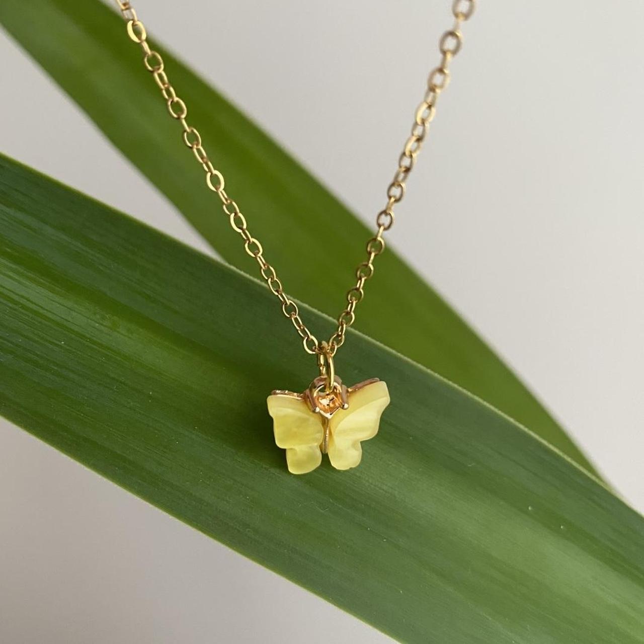 Yellow Butterfly Pendant Chain Necklace With Gold - Image 2