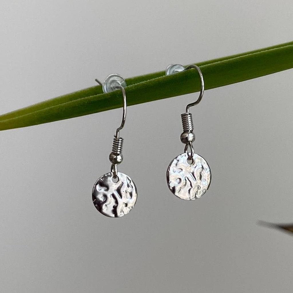 Medium Hammered Silver Circle Dangle Earrings