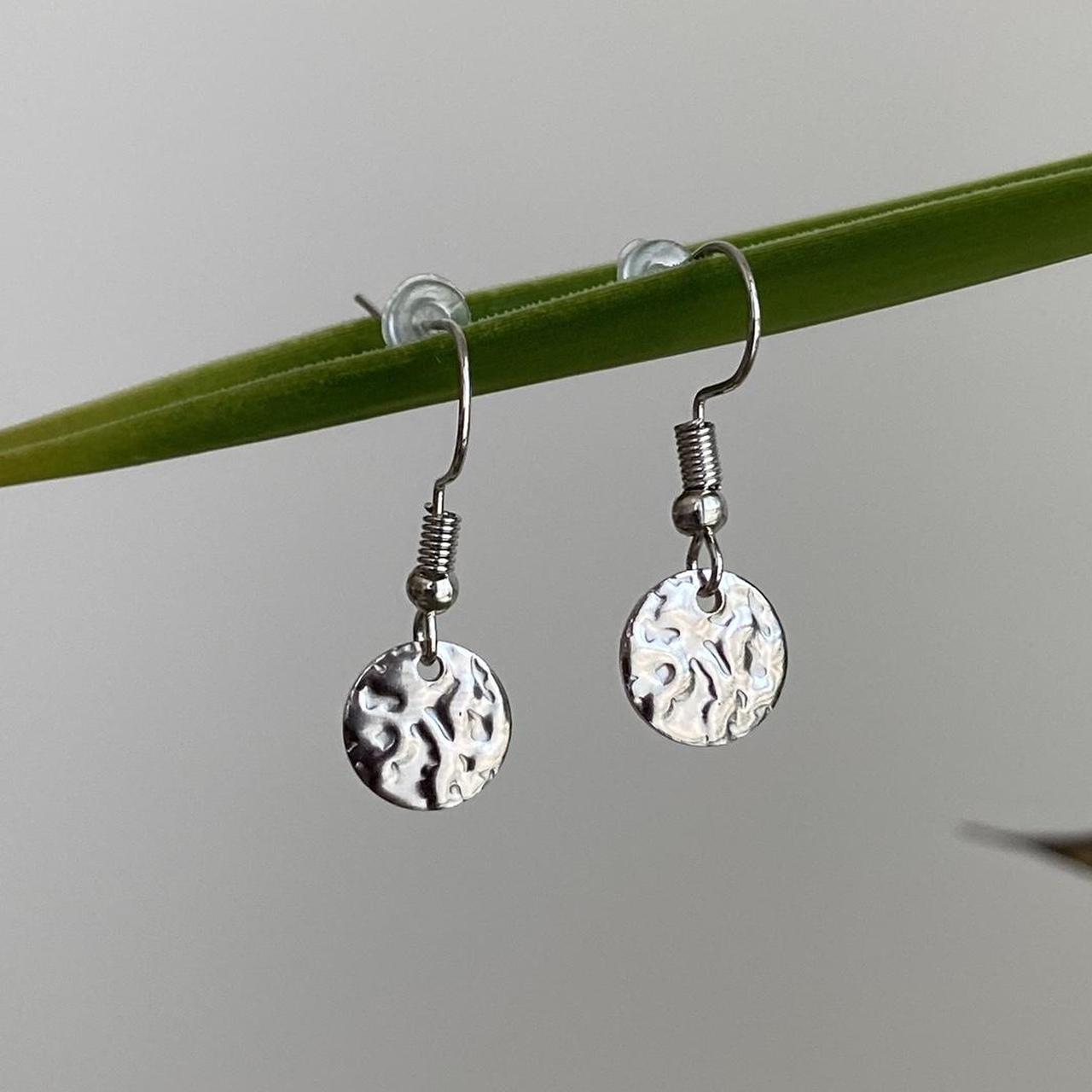 Medium Hammered Silver Circle Dangle Earrings