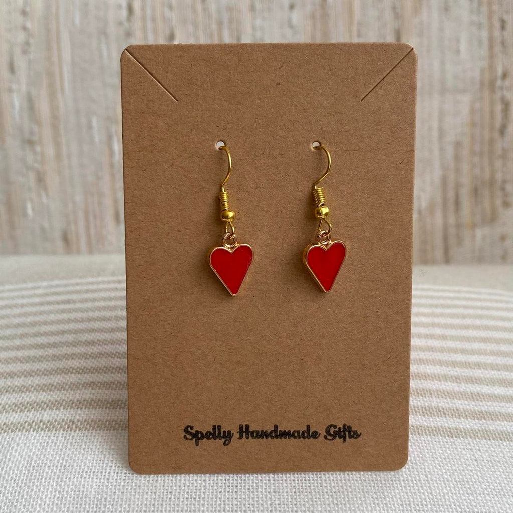 Red Hearts Symbol Dangle Earrings With Gold Accents - Image 4