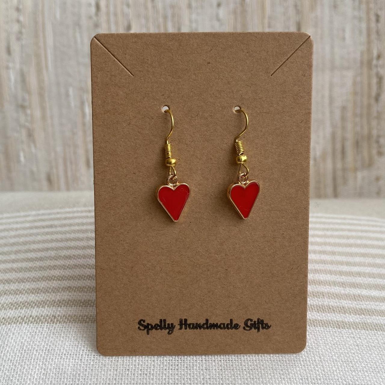 Red Hearts Symbol Dangle Earrings With Gold Accents - Image 4