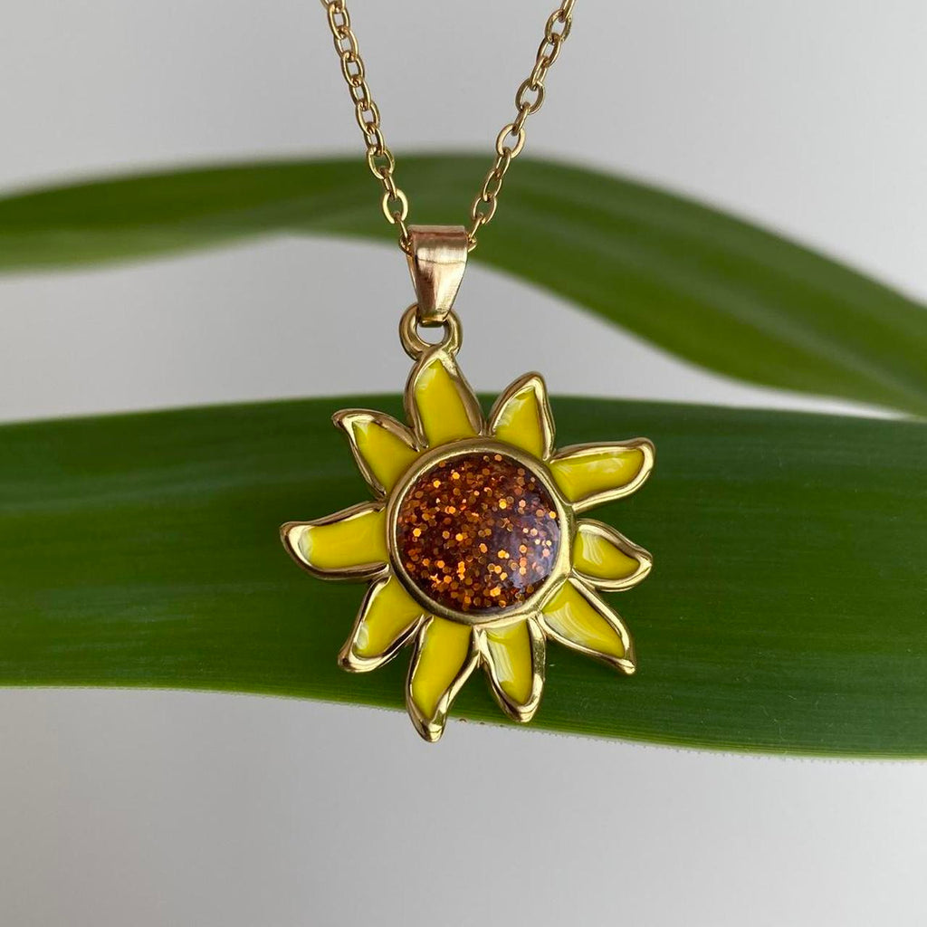 Yellow Sunflower Pendant Chain Necklace With Gold - Image 6