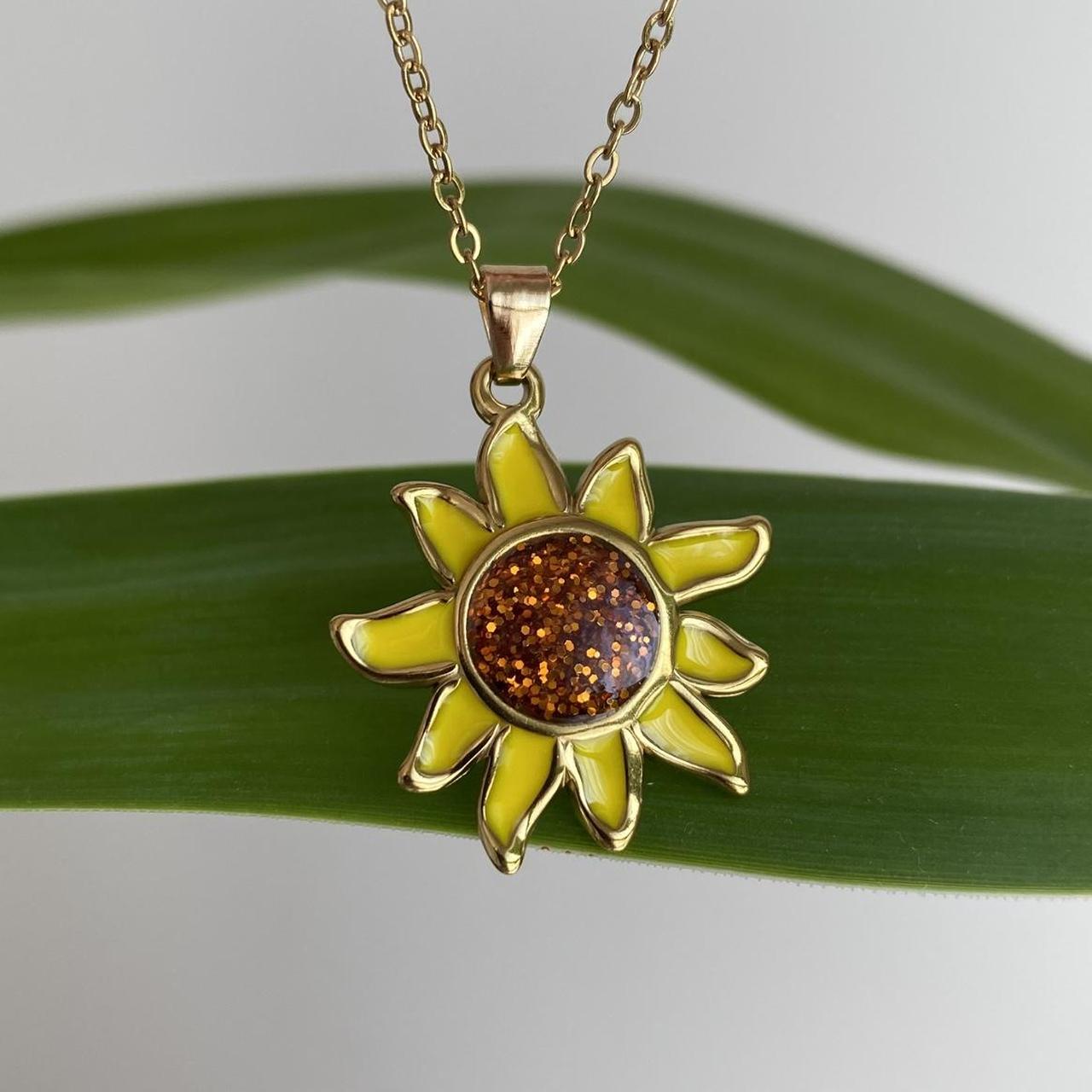 Yellow Sunflower Pendant Chain Necklace With Gold - Image 6