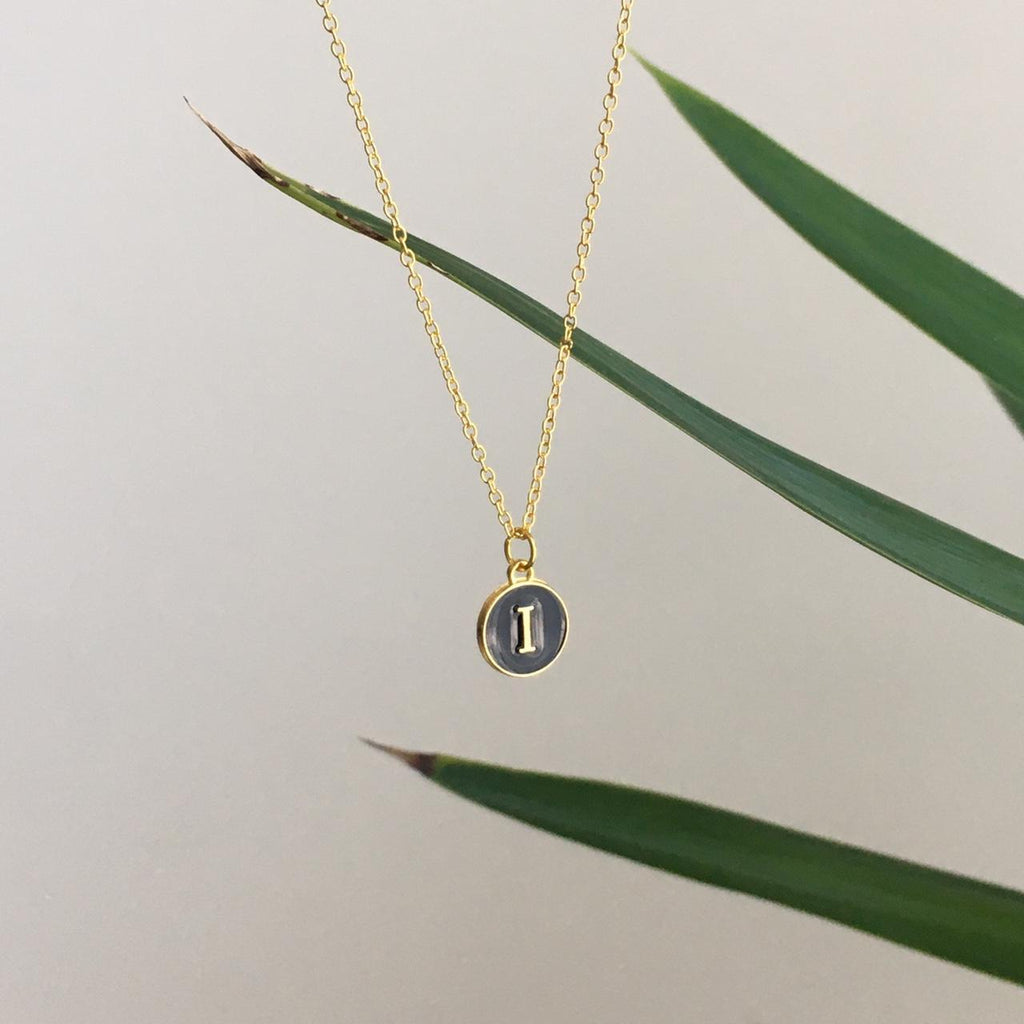 Letter I Initial Black Enamel Pendant Chain
