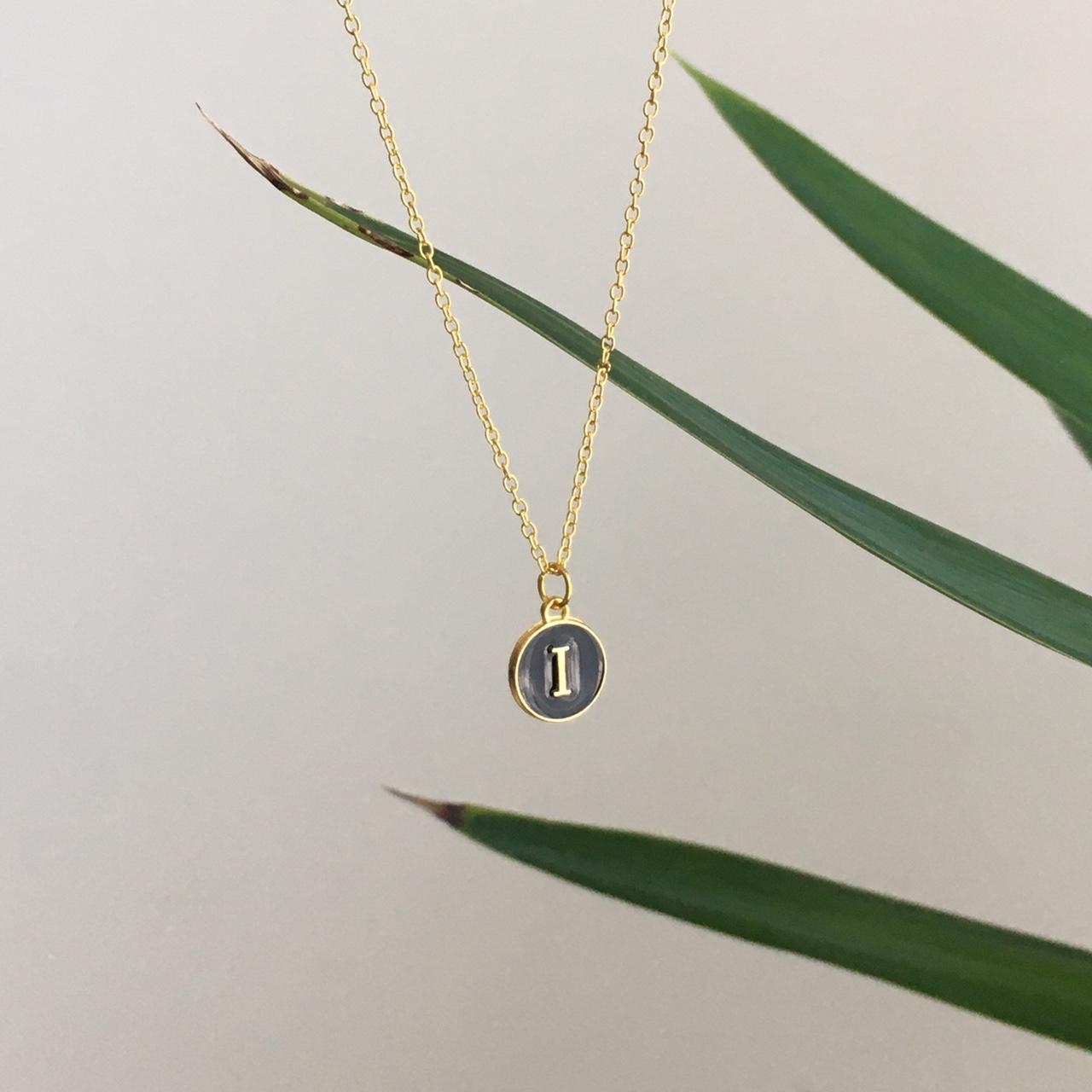 Letter I Initial Black Enamel Pendant Chain