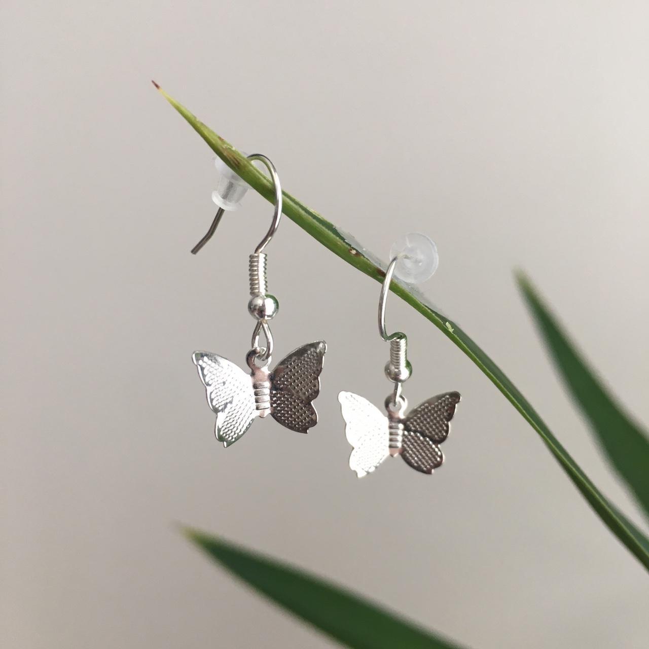 Simple Silver Butterfly Drop Dangle Earrings Also