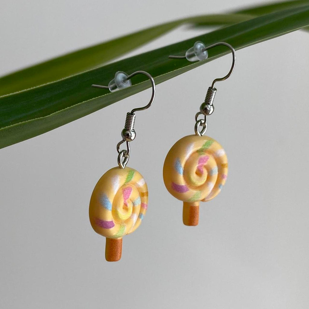 Orange Swirly Lollipop Dangle Earrings With Silver - Image 4