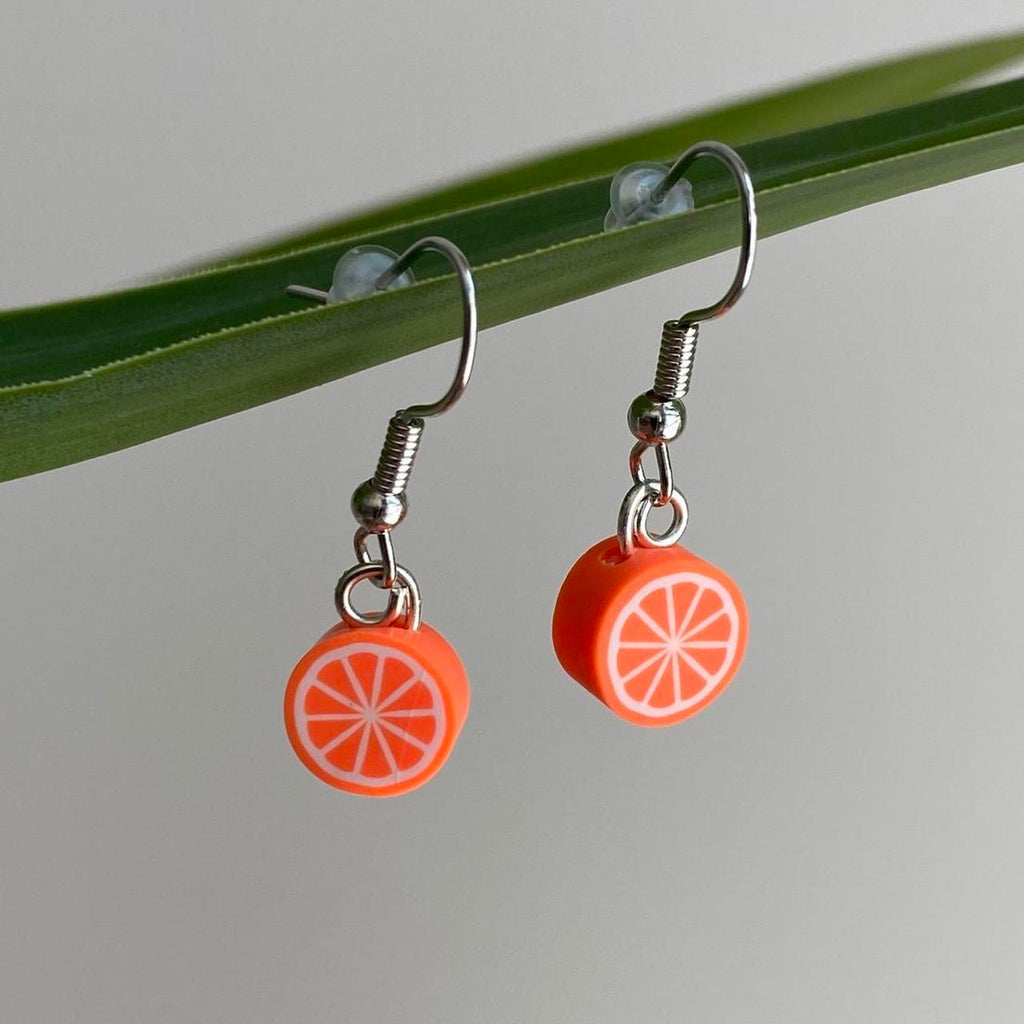 Orange Fruit Polymer Clay Dangle Earrings With