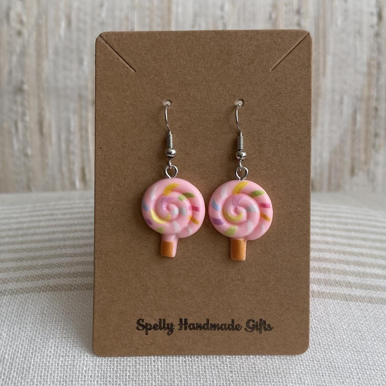 Light Pink Swirly Lollipop Dangle Earrings With - Image 2