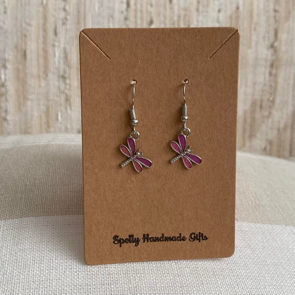 Pink And Purple Dragon Fly Dangle Earrings With - Image 2