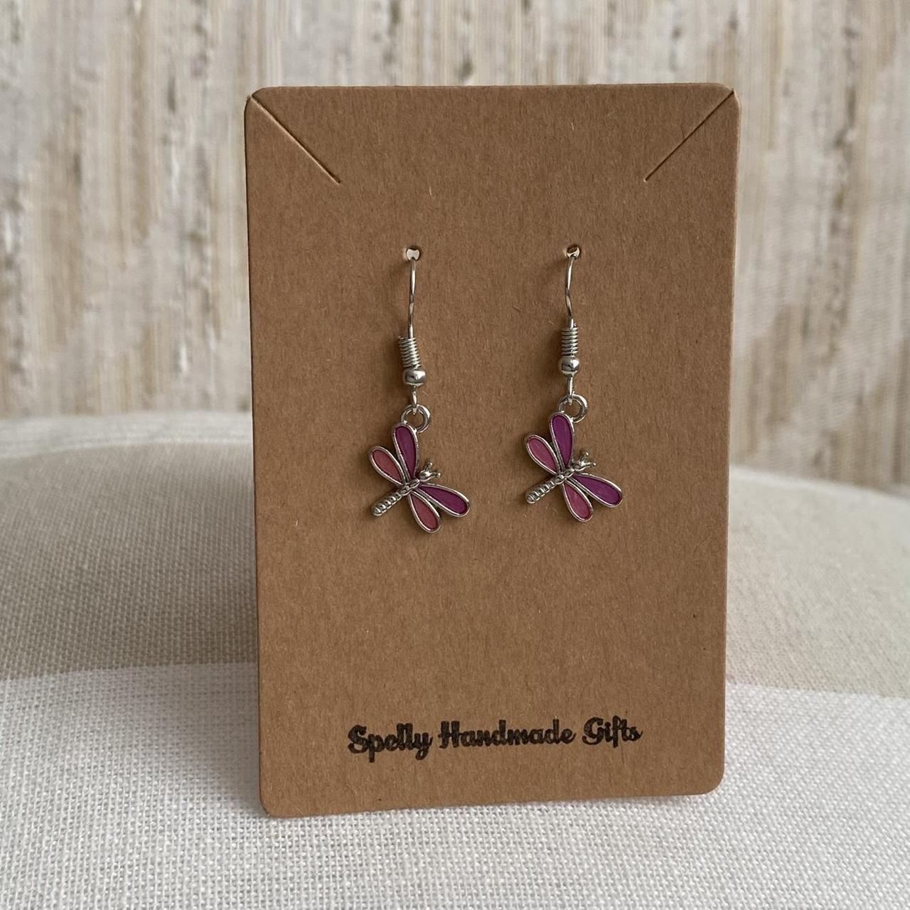 Pink And Purple Dragon Fly Dangle Earrings With - Image 2