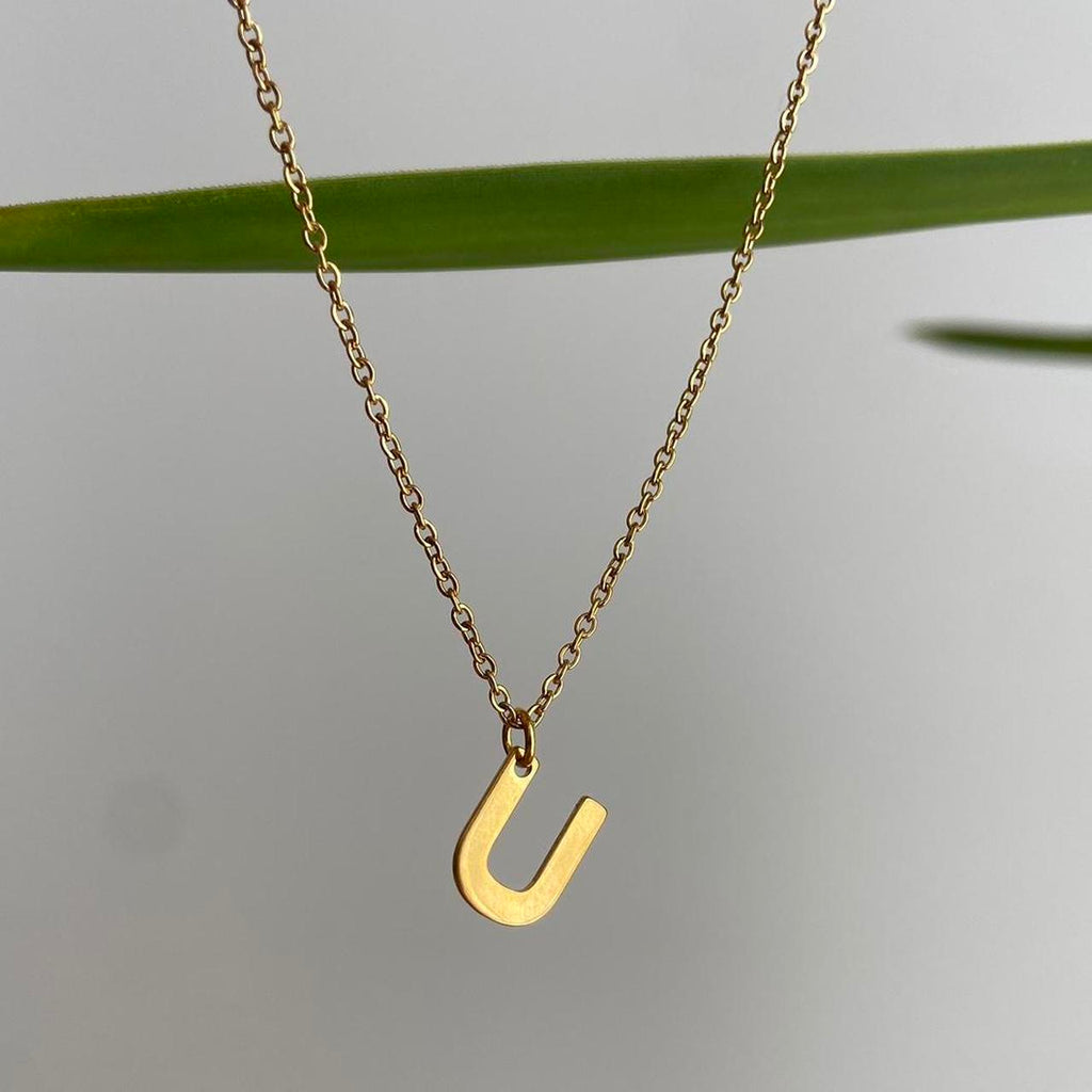 Gold Letter U Initial Pendant Chain Necklace 18