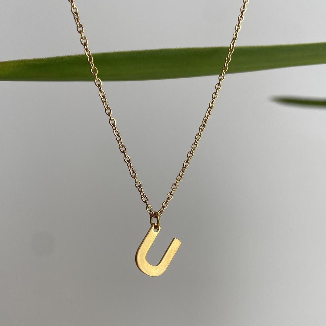 Gold Letter U Initial Pendant Chain Necklace 18