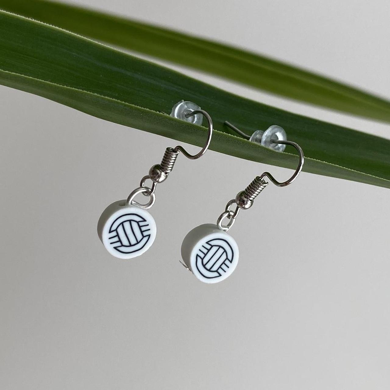 Volleyball Polymer Clay Dangle Earrings With Silver - Image 2