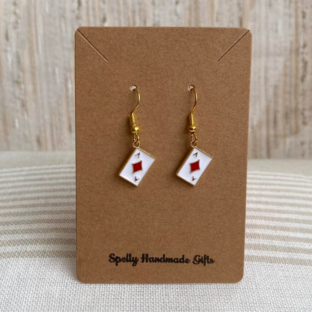 Ace Of Diamonds Poker Card Dangle Earrings With Gold - Image 4