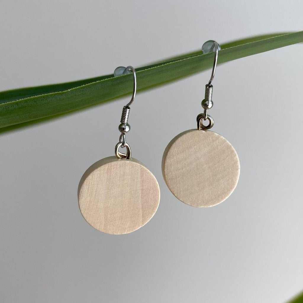 Wooden Circle Dangle Earrings With Silver Accents - Image 3