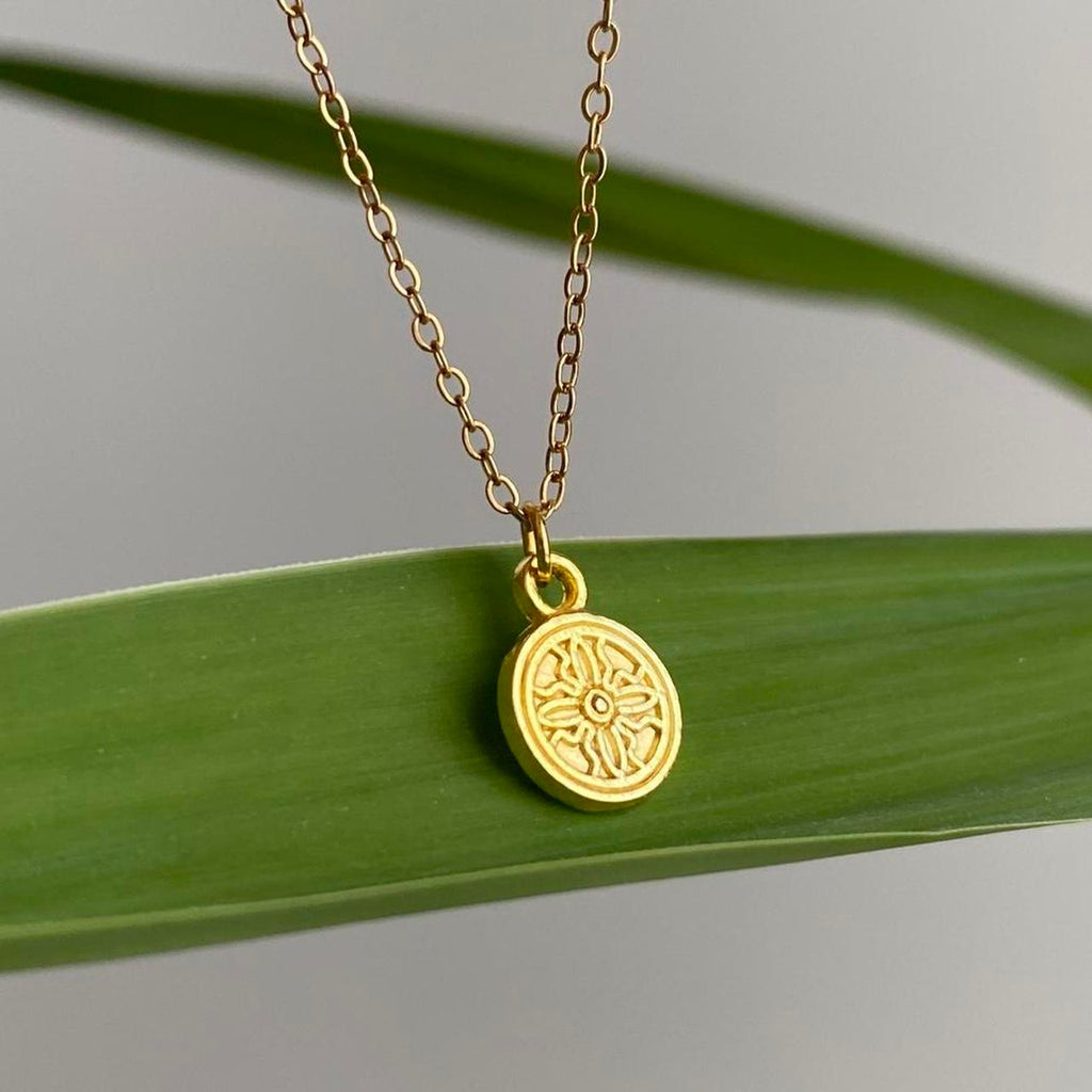 Gold Flower Cross Circle Pendant Chain Necklace