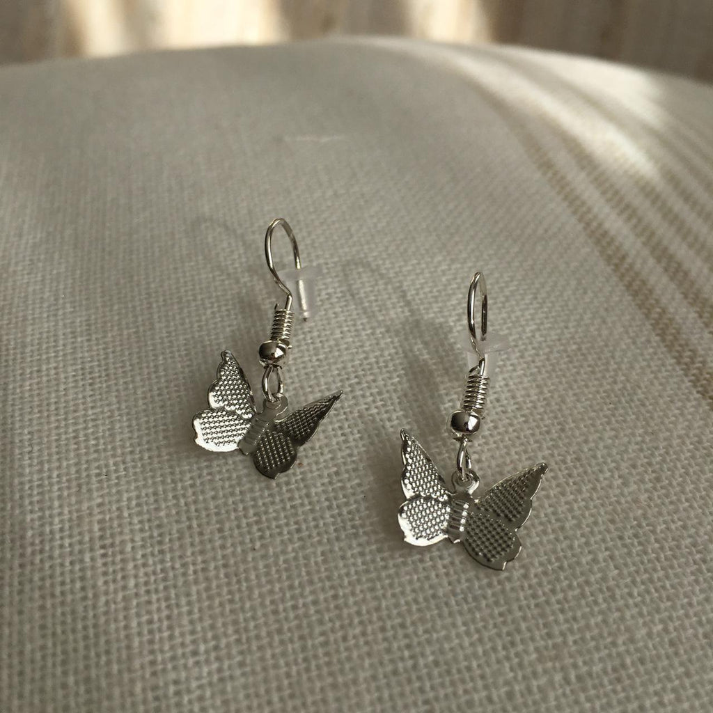 Simple Silver Butterfly Drop Dangle Earrings Also - Image 2