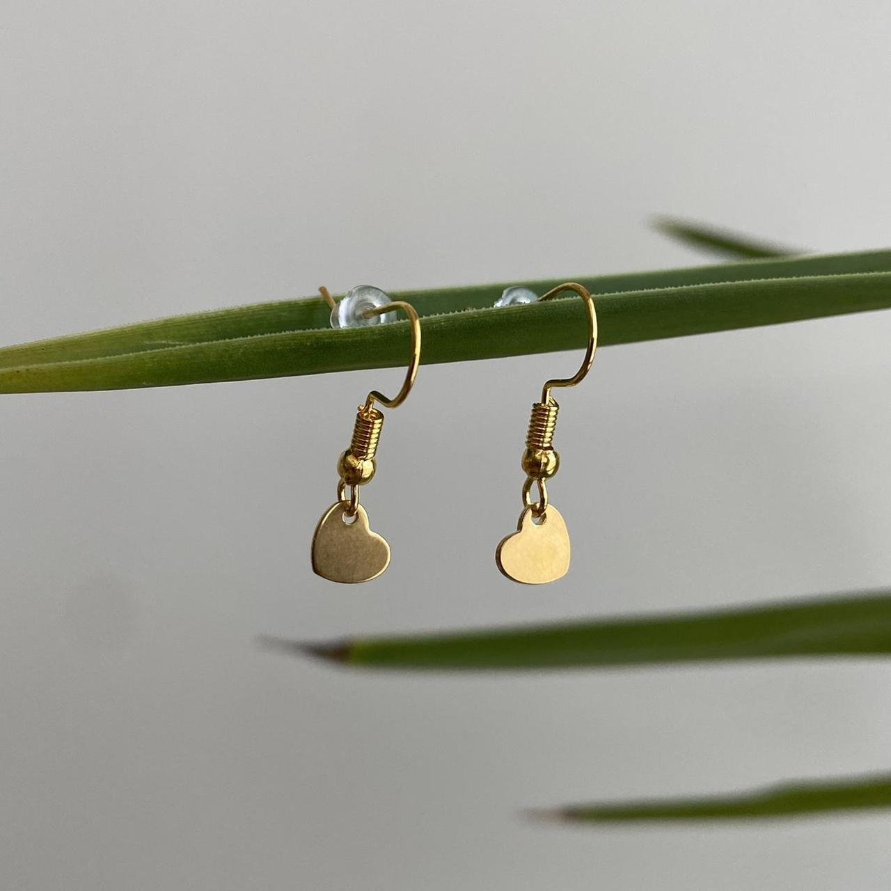 Petite Minimalist Gold Heart Dangle Earrings Also
