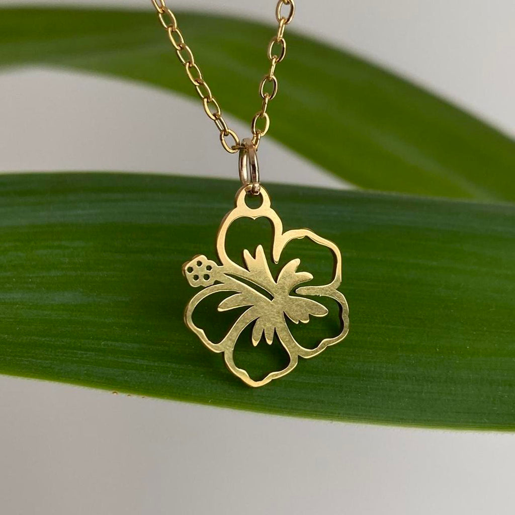 Tropical Gold Hibiscus Flower Pendant Chain