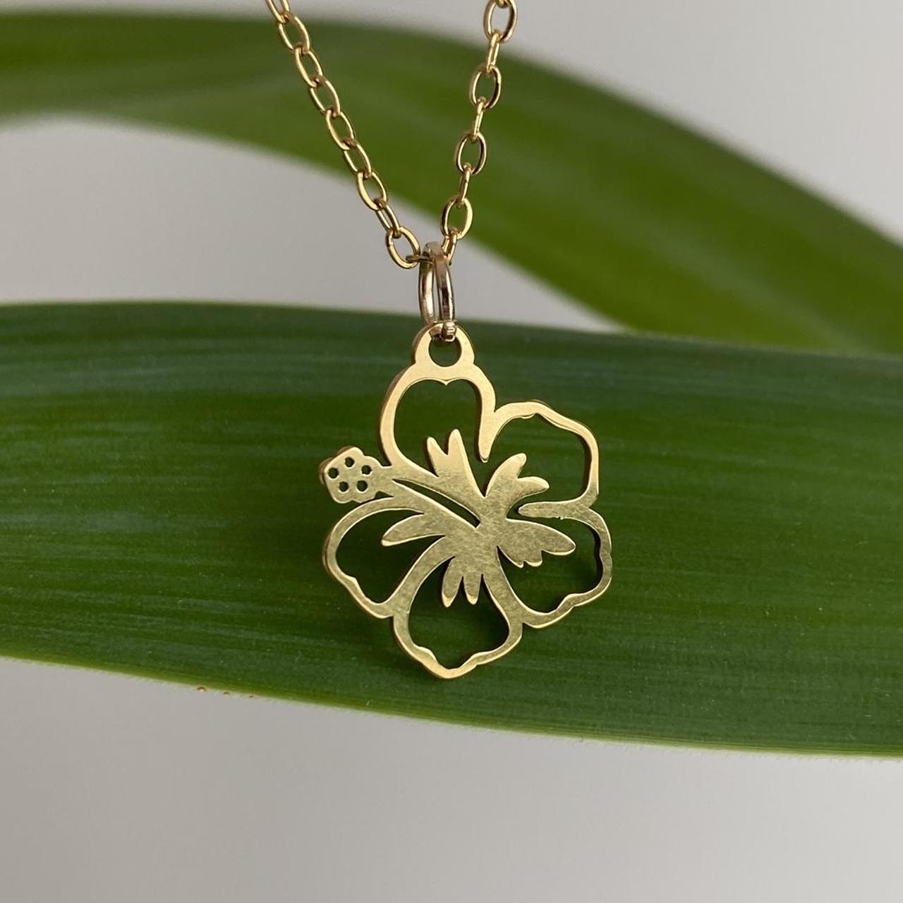 Tropical Gold Hibiscus Flower Pendant Chain