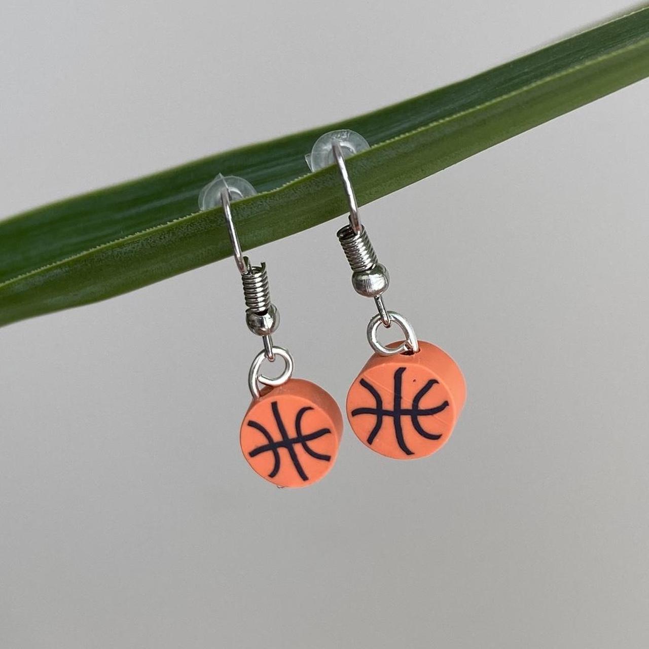 Basketball Polymer Clay Dangle Earrings With Silver - Image 3
