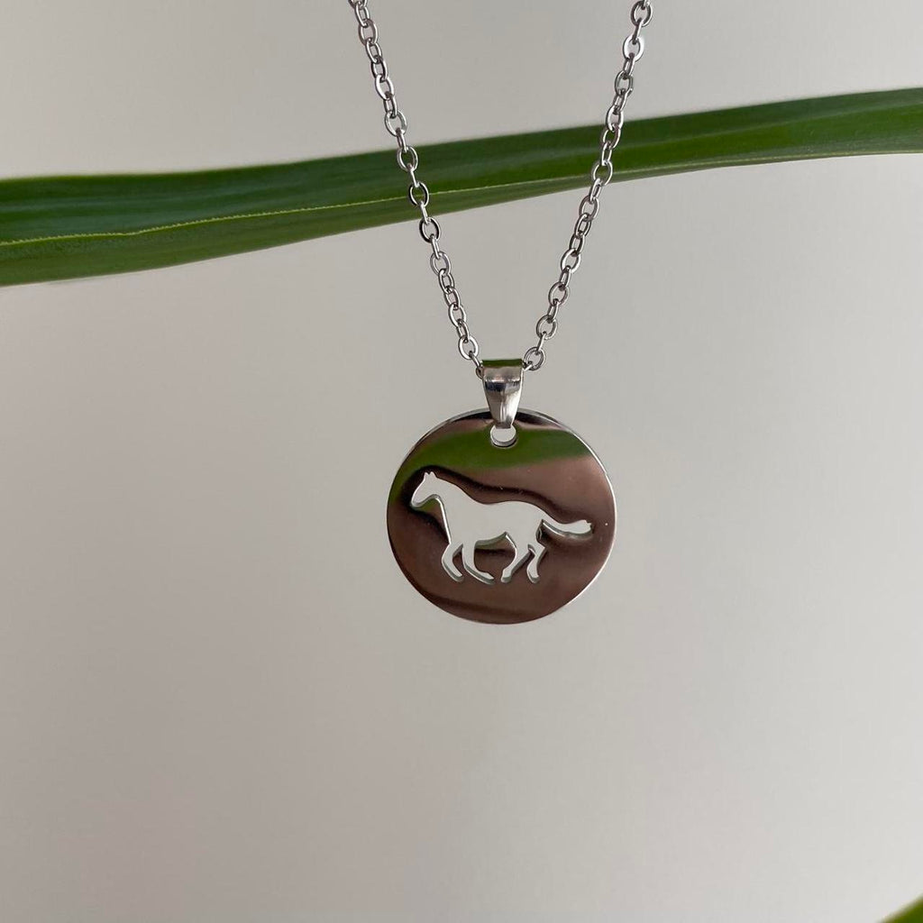 Silver Circle Cutout Horse Pendant Chain Necklace - Image 4