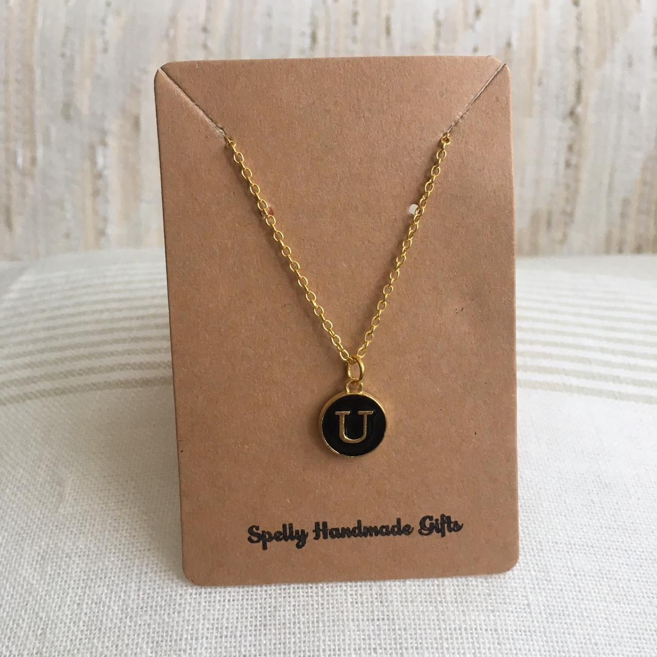 Letter U Initial Black Enamel Pendant Chain - Image 3