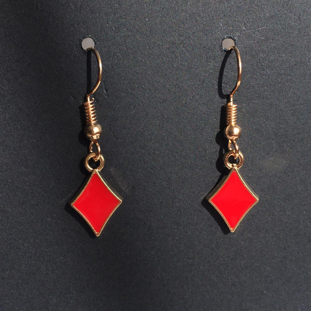 Red Diamond Drop Dangle Earrings With Gold Accents - Image 2