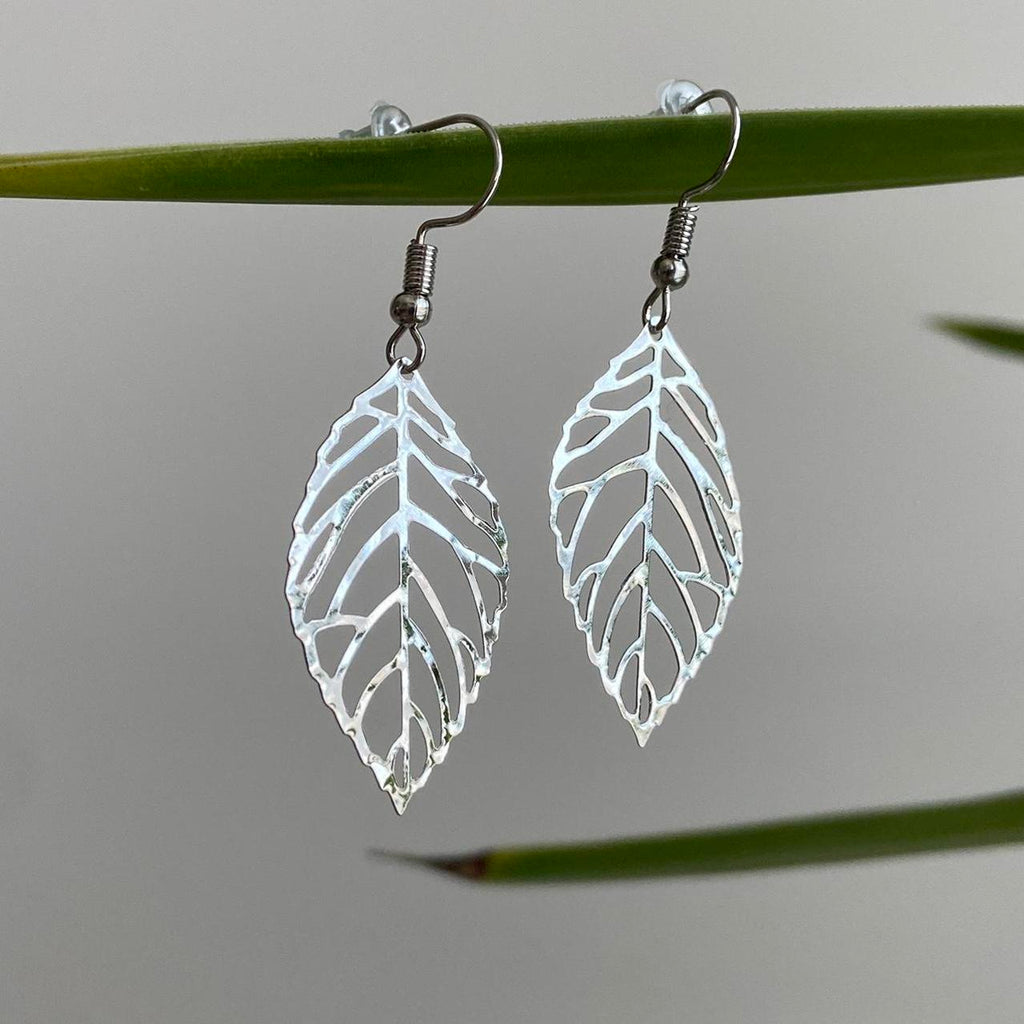 Medium Silver Leaf Dangle Earrings 3 Sizes - Image 2