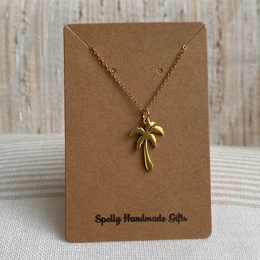 Tropical Gold Palm Tree Pendant Chain Necklace - Image 4