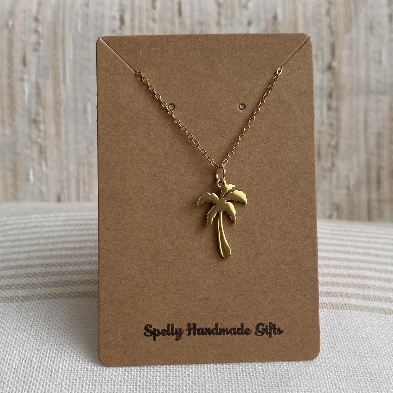 Tropical Gold Palm Tree Pendant Chain Necklace - Image 4