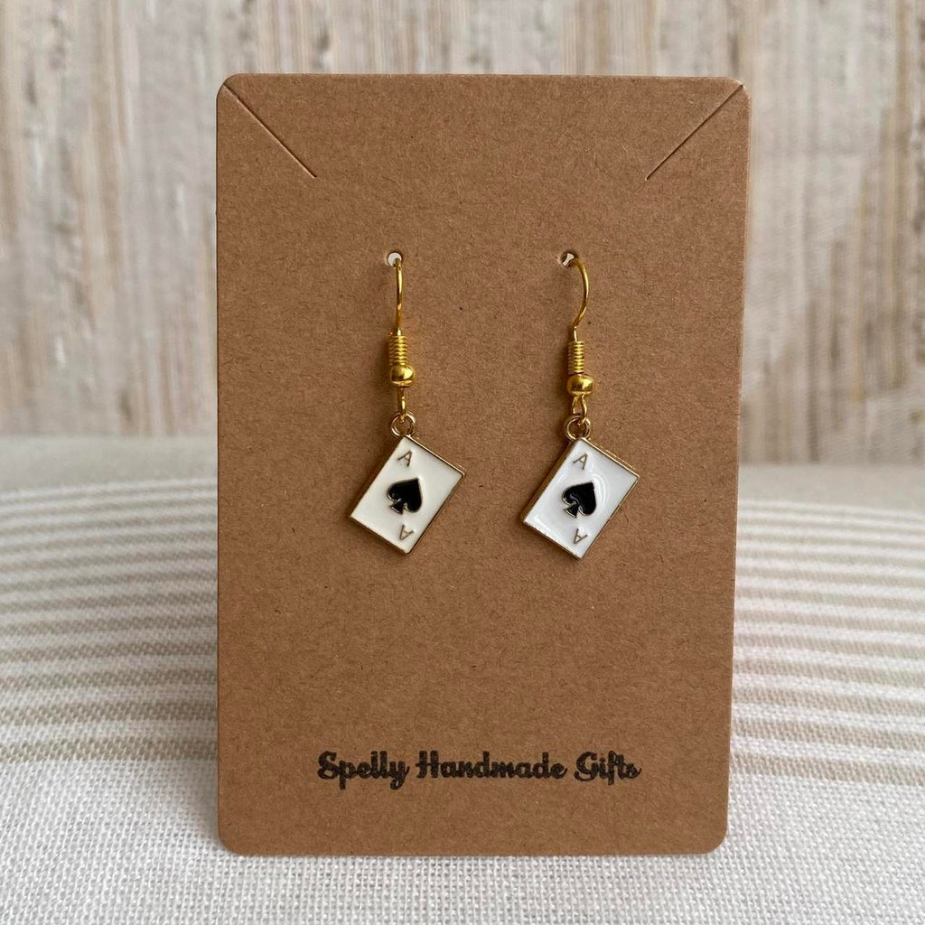 Ace Of Spades Poker Card Dangle Earrings With Gold - Image 4