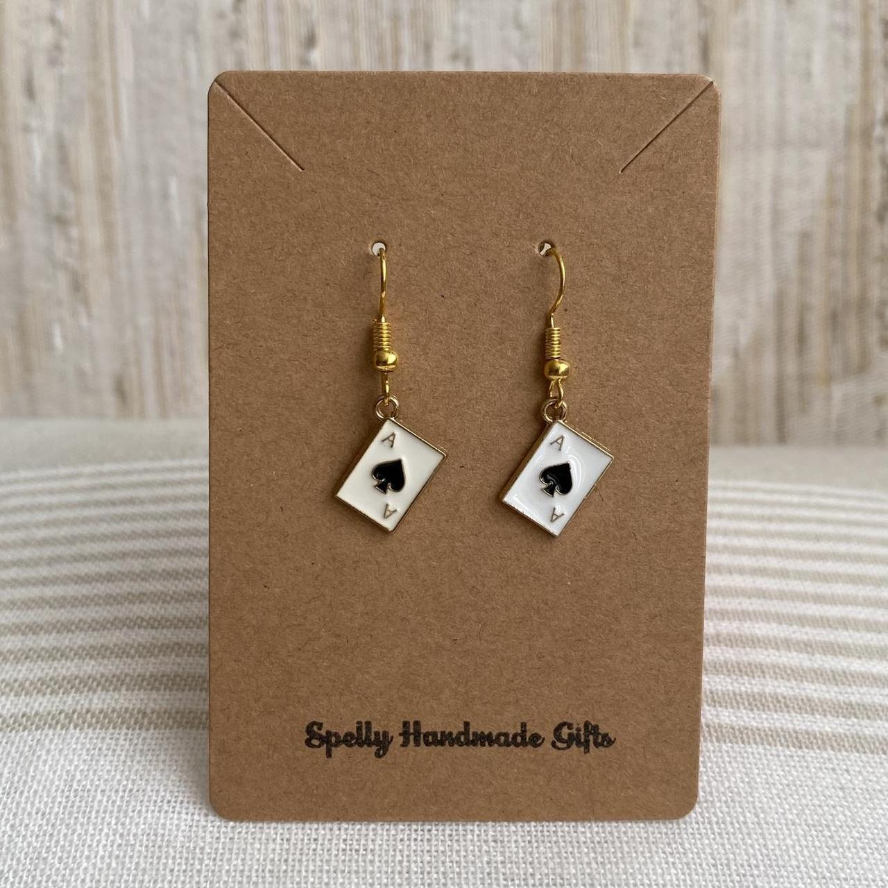Ace Of Spades Poker Card Dangle Earrings With Gold - Image 4