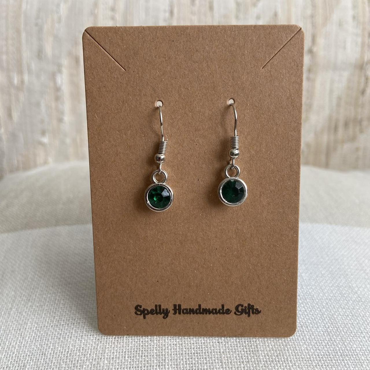 Emerald Green Gem Dangle Earrings Silver Accents - Image 2
