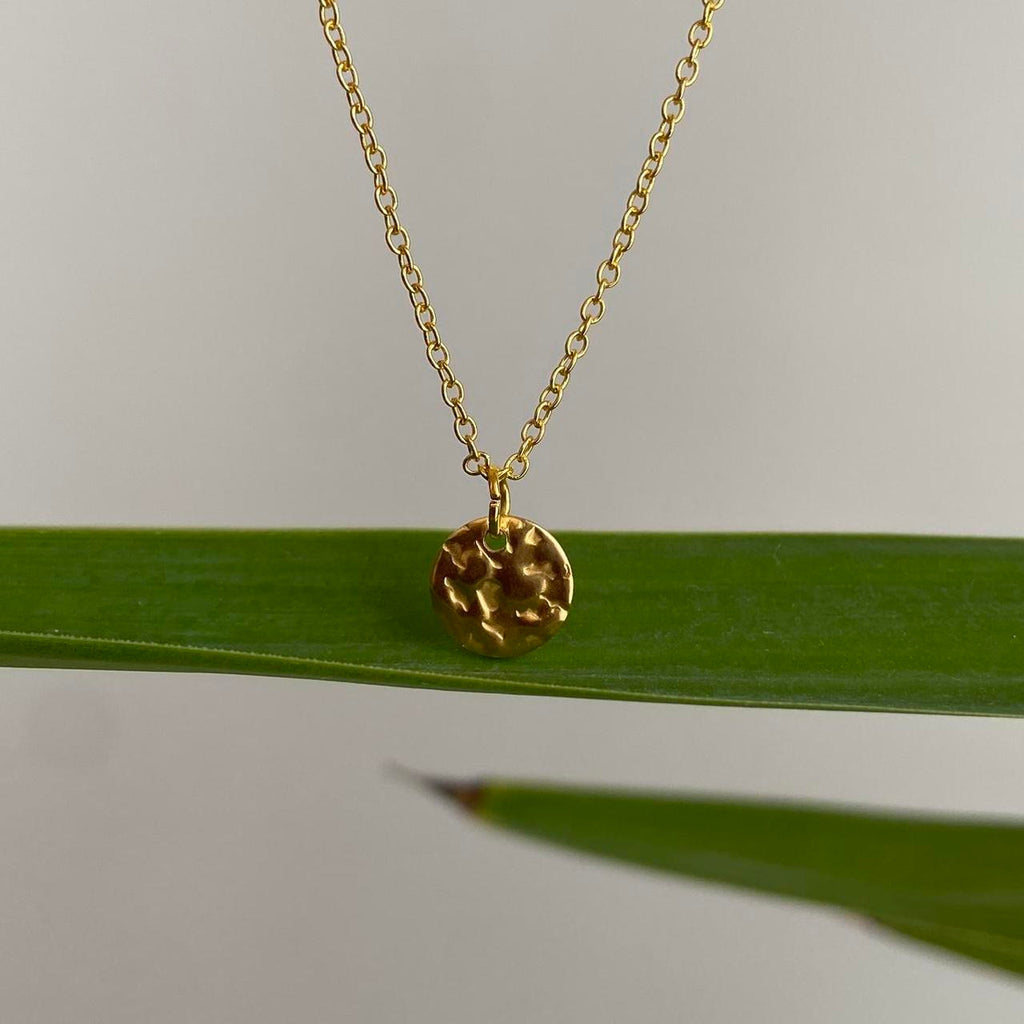 Small Gold Hammered Circle Pendant Chain - Image 7