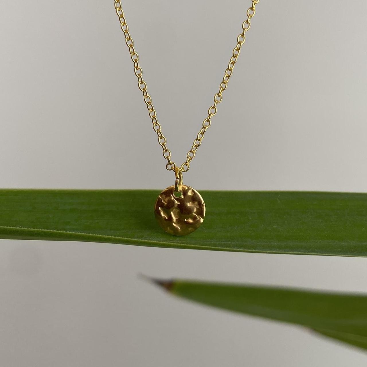Small Gold Hammered Circle Pendant Chain - Image 7