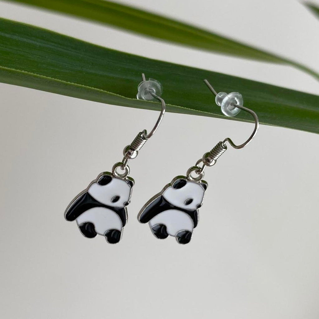 Cute Lazy Panda Dangle Earrings With Silver Accents - Image 2
