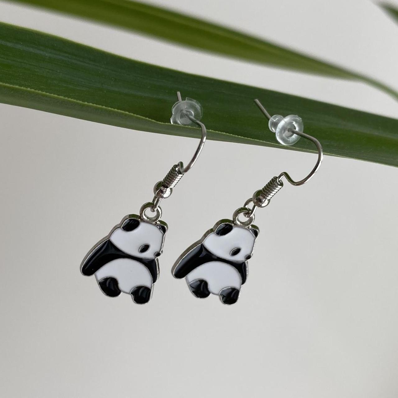 Cute Lazy Panda Dangle Earrings With Silver Accents - Image 2