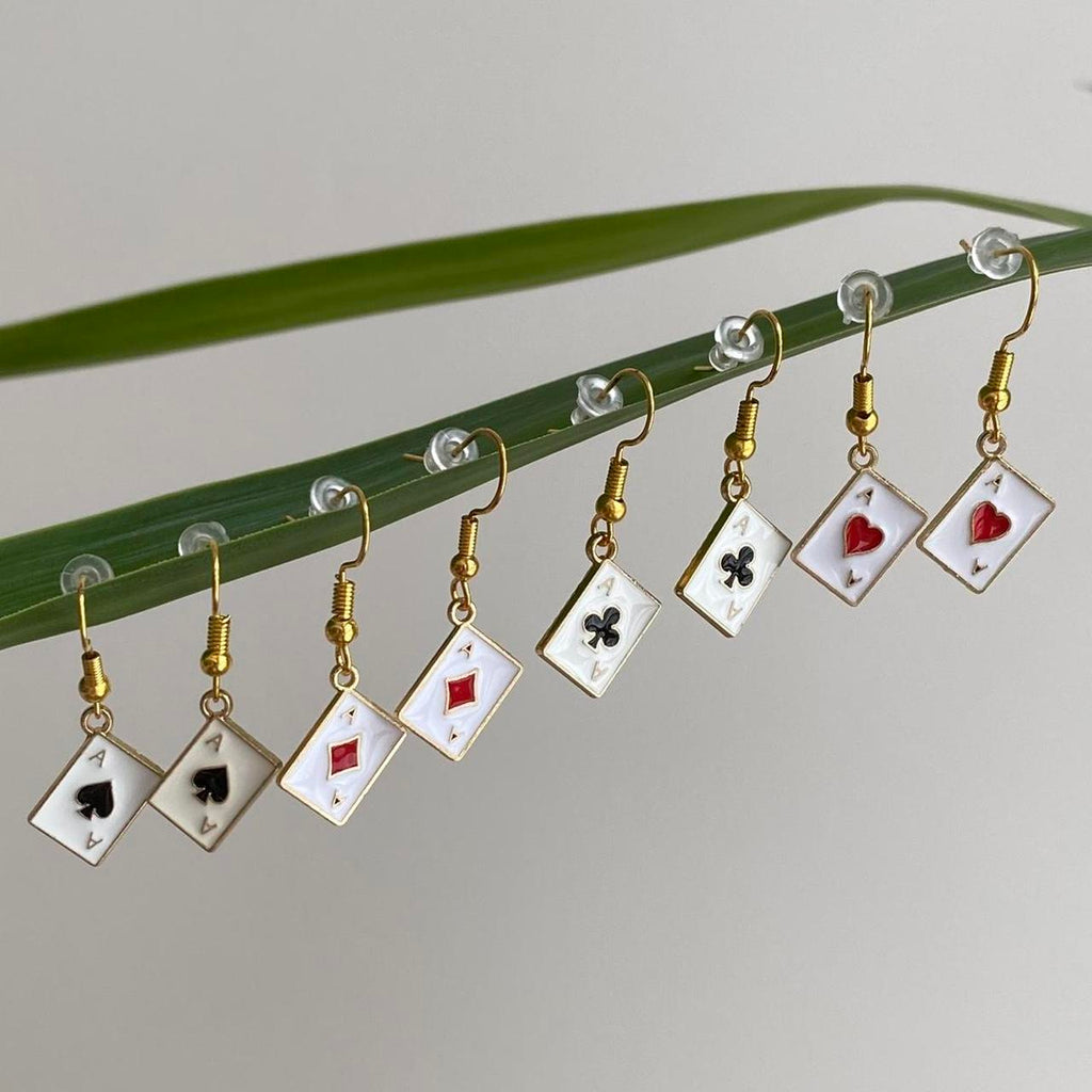 Ace Of Clubs Poker Card Dangle Earrings With Gold - Image 5