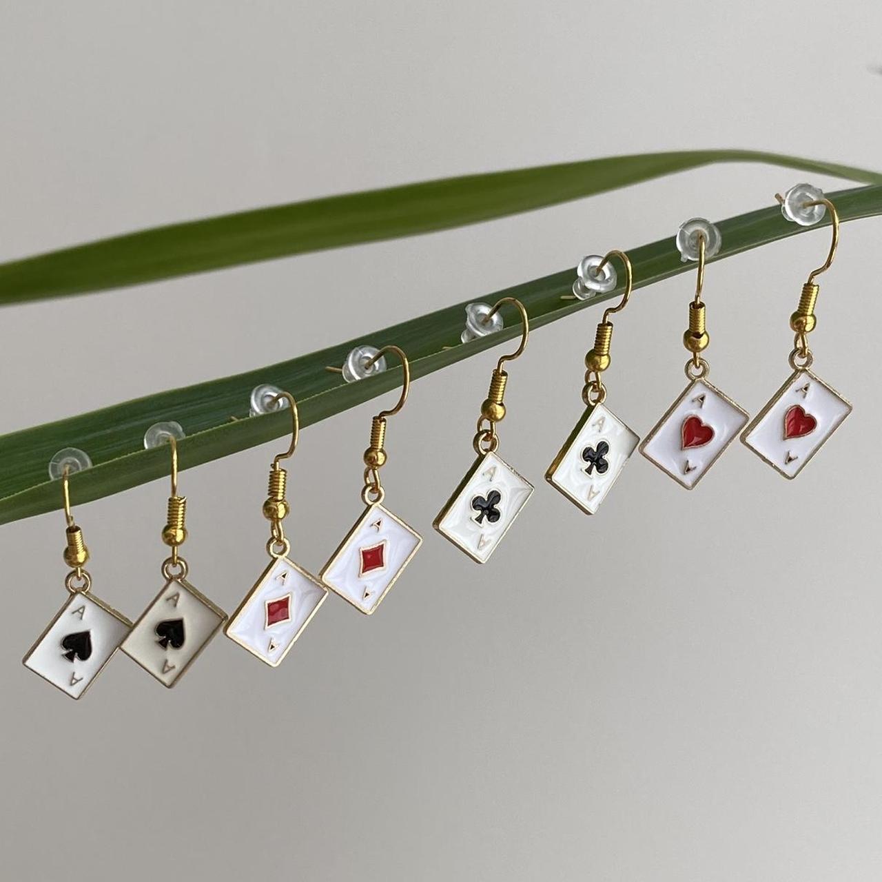 Ace Of Clubs Poker Card Dangle Earrings With Gold - Image 5