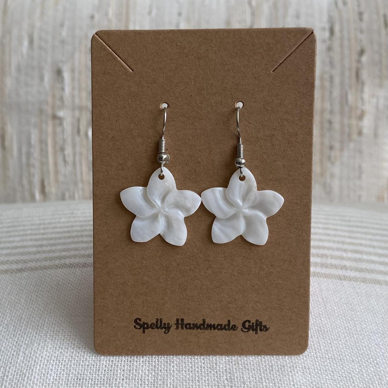 Genuine White Shell Flower Dangle Earrings With - Image 3