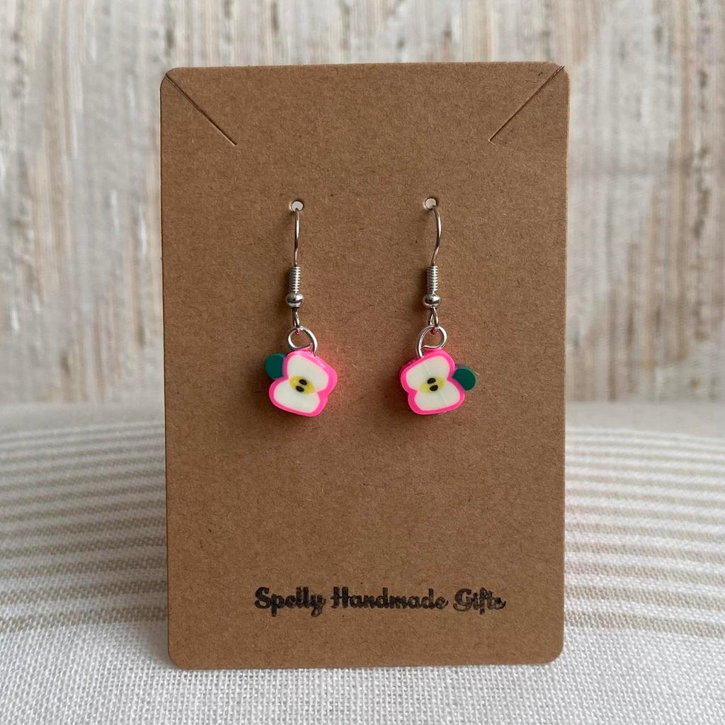 Pink Sliced Apple Fruit Polymer Clay Dangle Earrings - Image 3