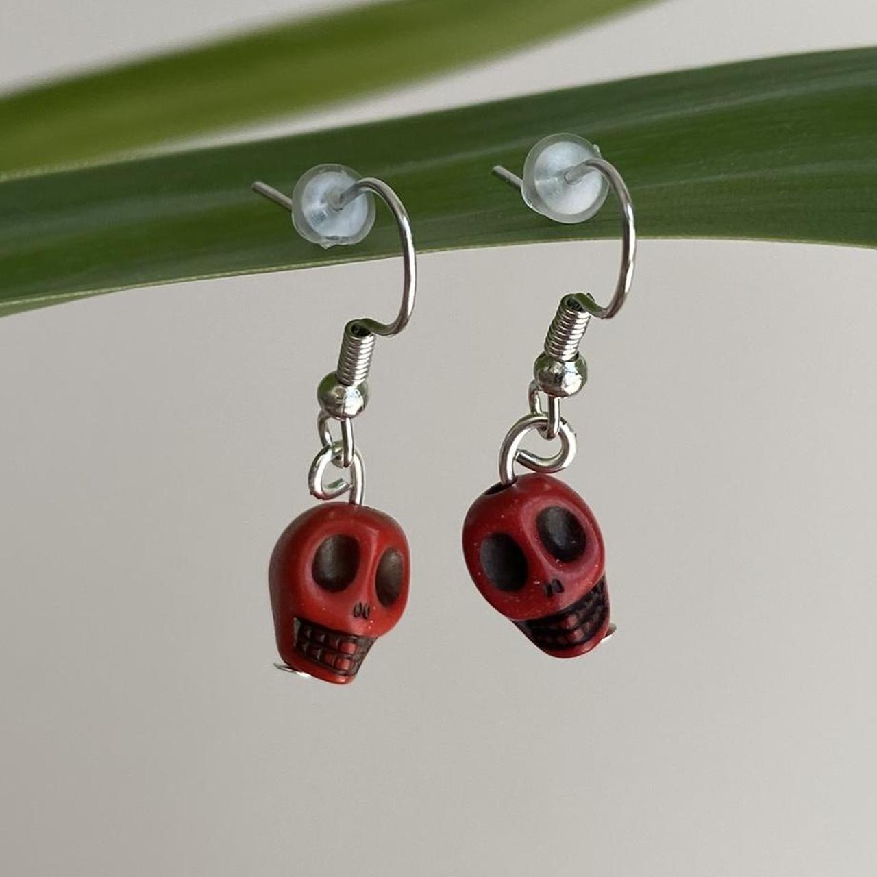 Cinco De Mayo Red And Black Skull Dangle Earrings